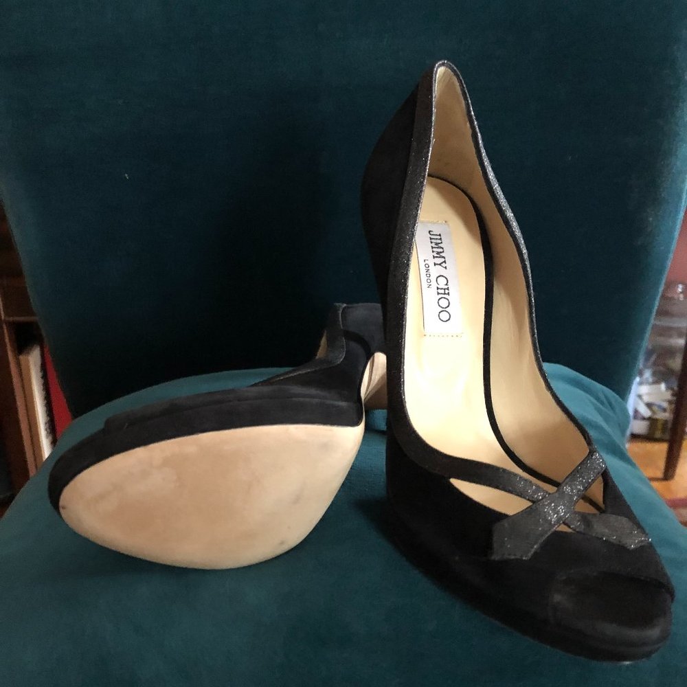 unused Jimmy Choo black suede glitter pumps size 39